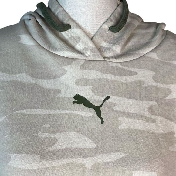Puma Wm’s Sz XL Tan Cream Camouflage Drop Shoulder Cropped Hoodie Sweatshirt - Picture 2 of 5